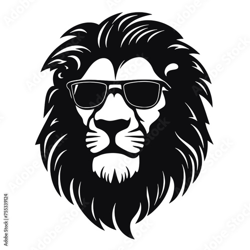 Portrait of Lion with glasses and headphones. Hand-drawn illustration. Vector