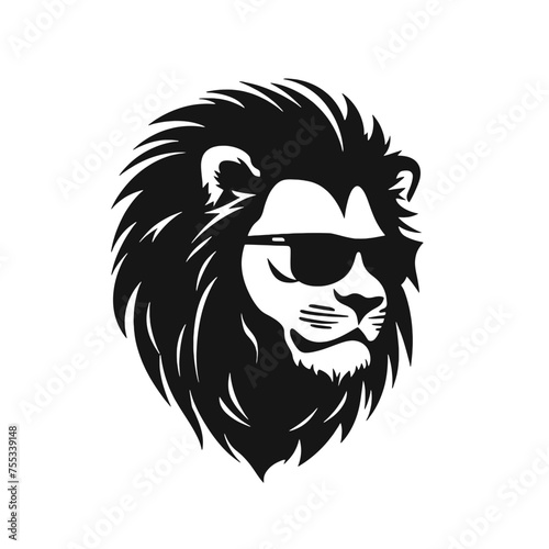 Portrait of Lion with glasses and headphones. Hand-drawn illustration. Vector