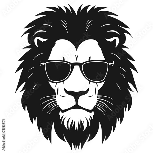 Portrait of Lion with glasses and headphones. Hand-drawn illustration. Vector