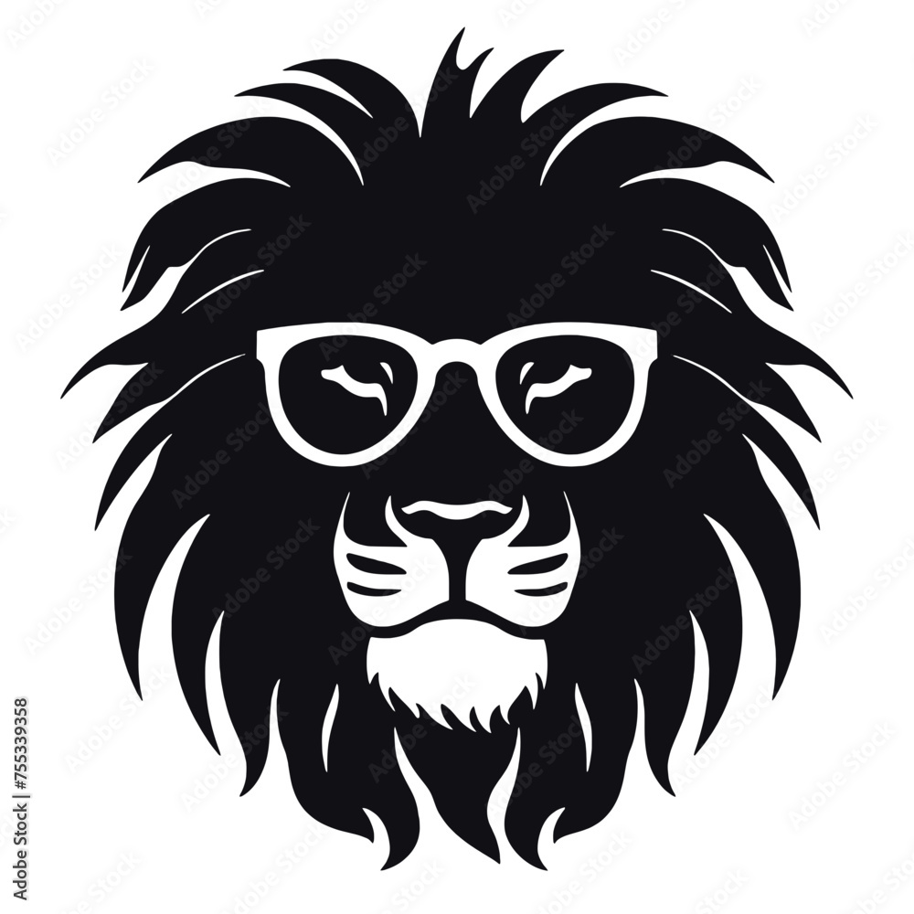 Portrait of Lion with glasses and headphones. Hand-drawn illustration. Vector Portrait of Lion with glasses and headphones. Hand-drawn illustration. Vector