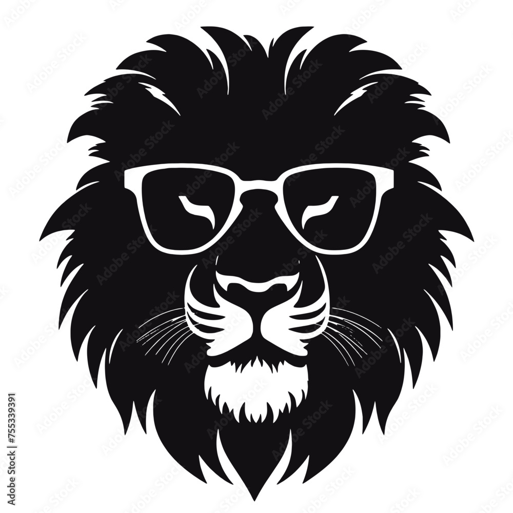 Portrait of Lion with glasses and headphones. Hand-drawn illustration. Vector Portrait of Lion with glasses and headphones. Hand-drawn illustration. Vector