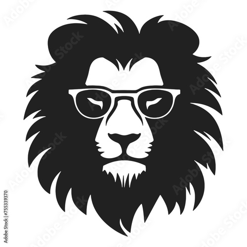 Portrait of Lion with glasses and headphones. Hand-drawn illustration. Vector