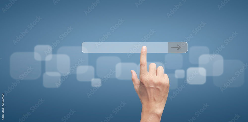 Hand pushing on touch screen interface Hand pushing on touch screen interface