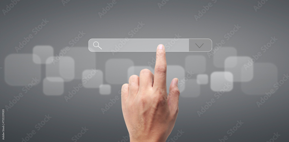 Hand pushing on touch screen interface Hand pushing on touch screen interface