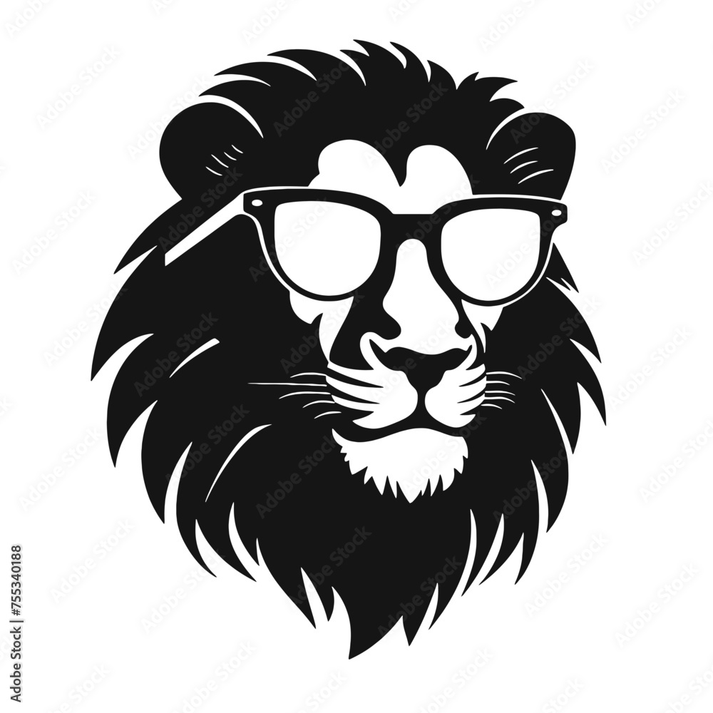 Obraz premium Lion head with sunglasses. Vector illustration isolated on white background.