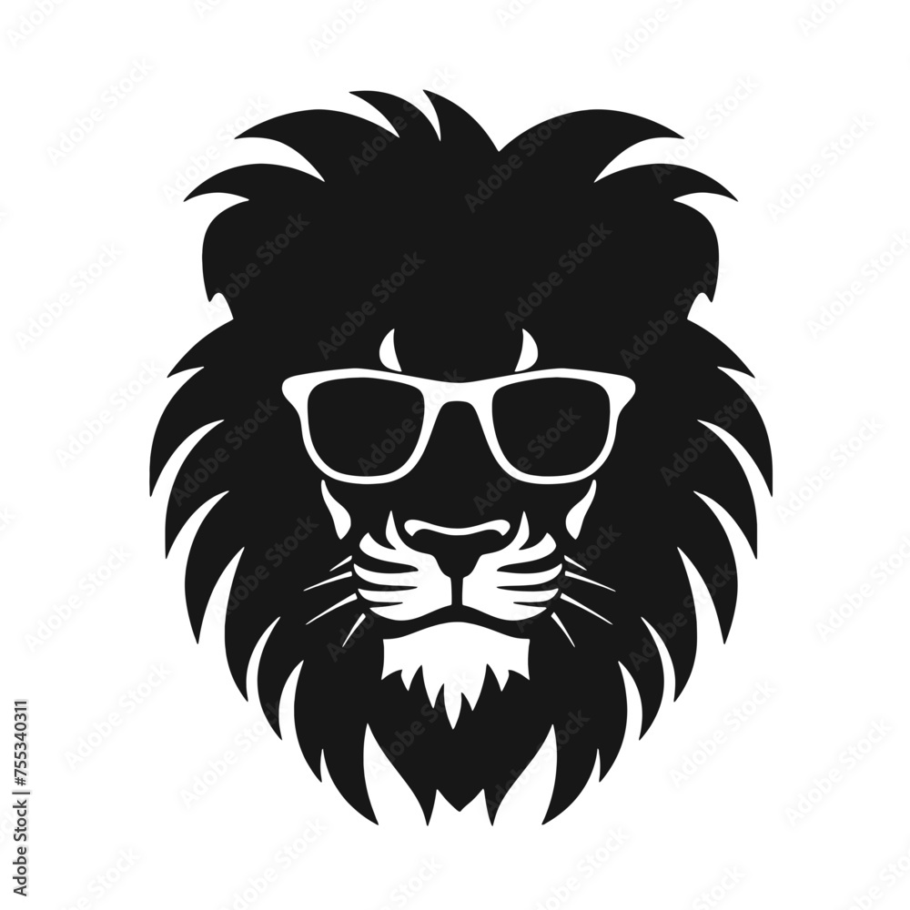 Lion head with sunglasses. Vector illustration isolated on white background. Lion head with sunglasses. Vector illustration isolated on white background.