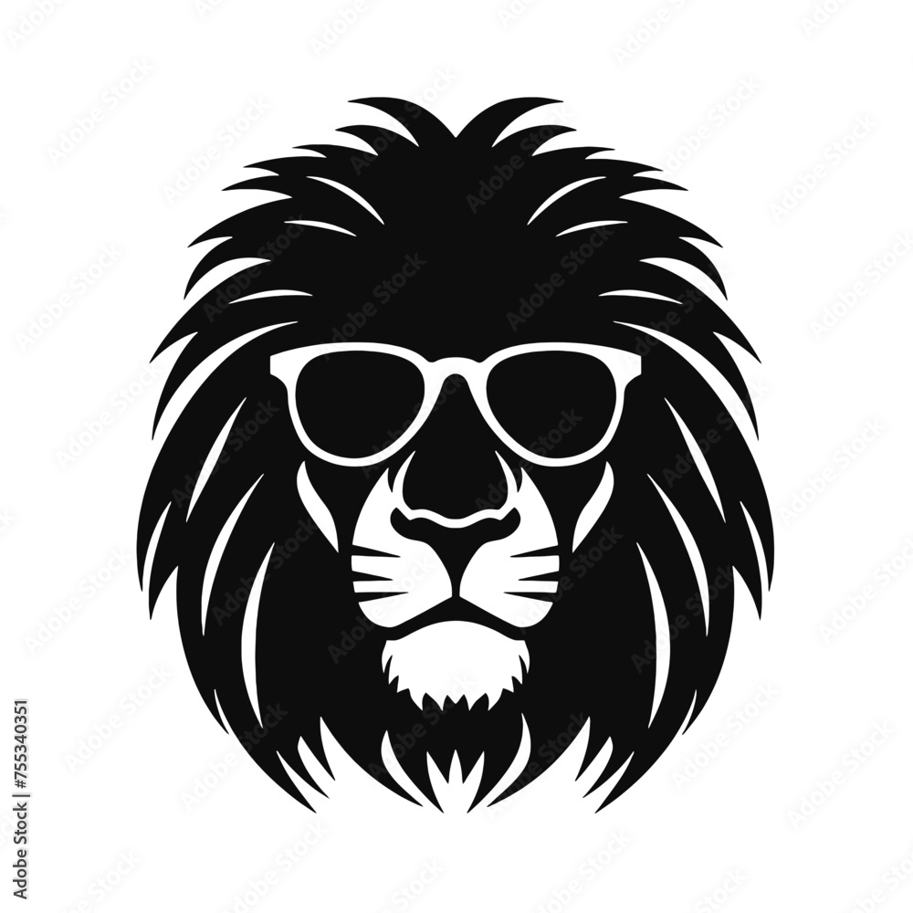 Obraz premium Lion head with sunglasses. Vector illustration isolated on white background.