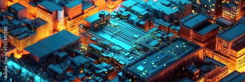 Futuristic Cityscape with Integrated Circuitry Design