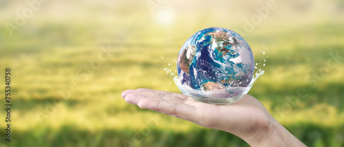 Fototapeta Naklejka Na Ścianę i Meble -  Globe ,earth in human hand, holding. Earth image provided by Nasa
