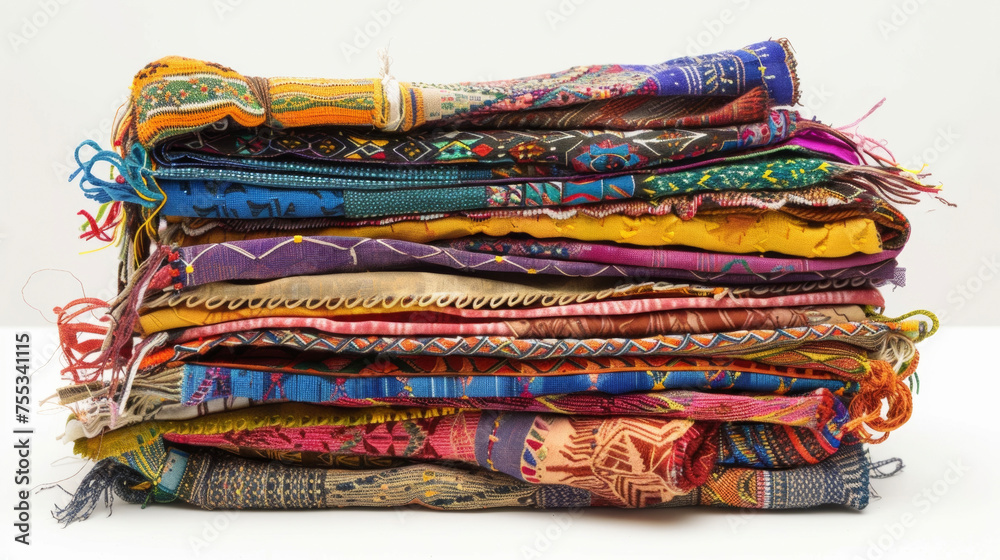 A stack of colorful prayer ties made of cloth and filled with tobacco used to offer thanks and prayers to ancestors and spirits in Native American traditions. A stack of colorful prayer ties made of cloth and filled with tobacco used to offer thanks and prayers to ancestors and spirits in Native American traditions.