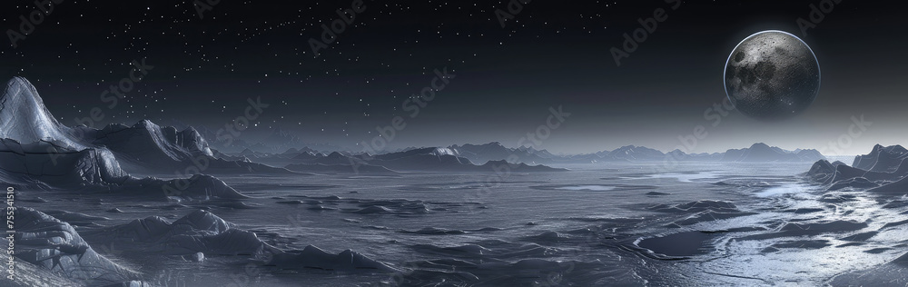 Moonlit Mountains in a Starry Night Panorama