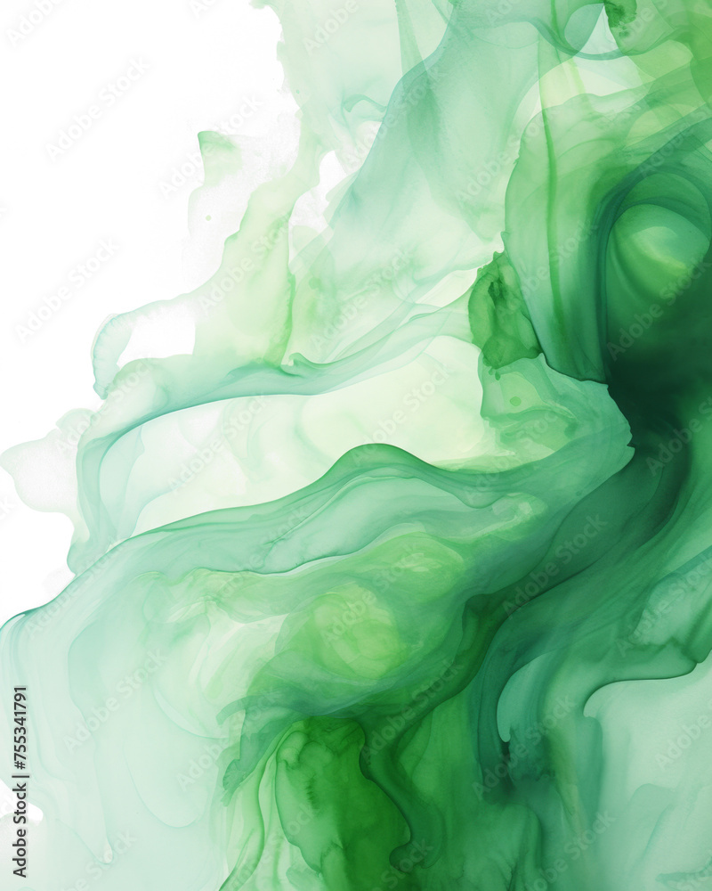 Abstract Green Watercolor Swirls on Transparent