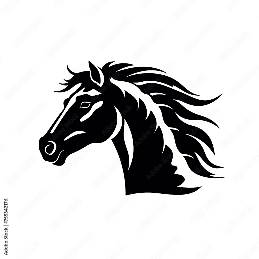 black mustang -  horse side view vector silhouette