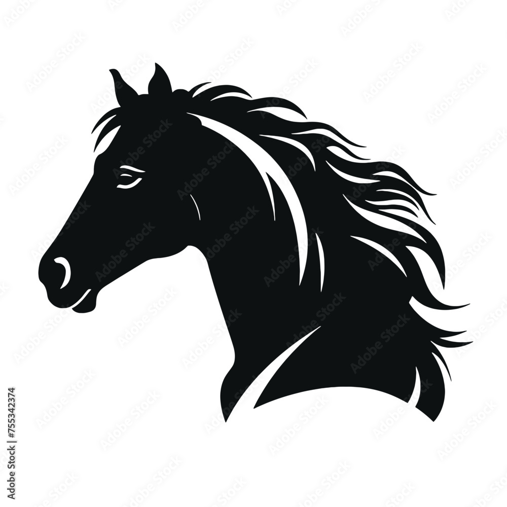 black mustang -  horse side view vector silhouette