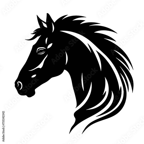 black mustang -  horse side view vector silhouette