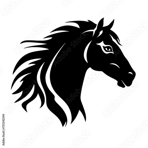 black mustang -  horse side view vector silhouette