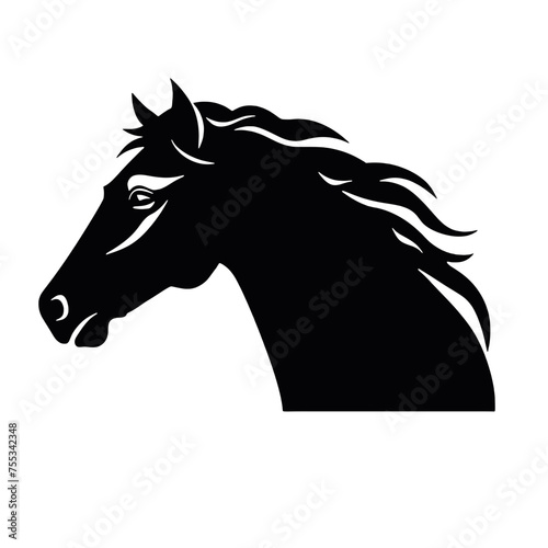 black mustang -  horse side view vector silhouette