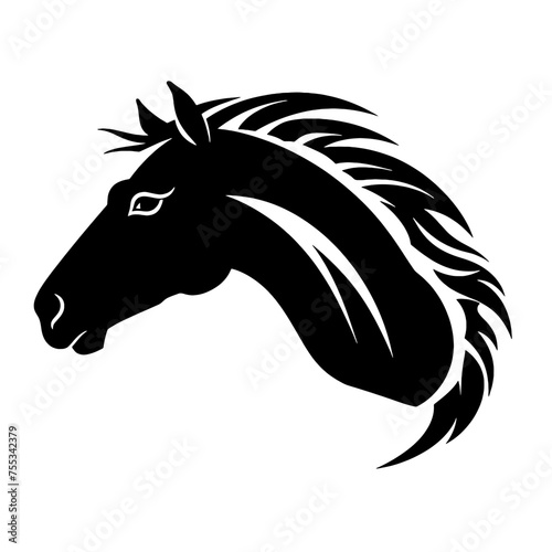 black mustang -  horse side view vector silhouette