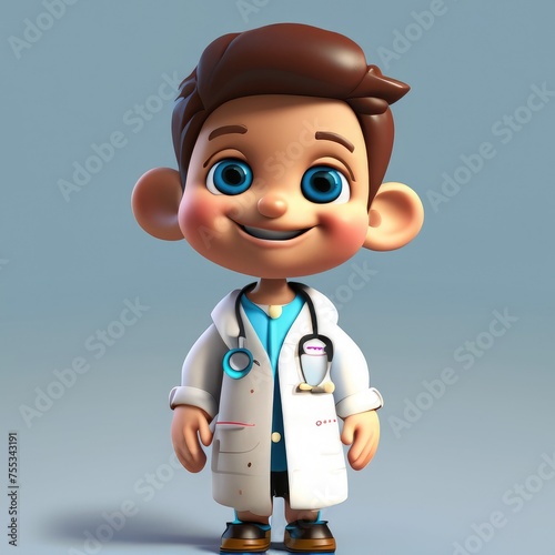 3D Cute smile little kid doctor with big eyes