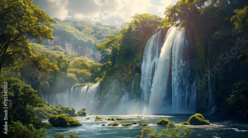 Majestic waterfall in a beautiful landscape © klss777