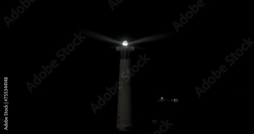 Jandia lighthouse at night aerial drone shot standing still photo