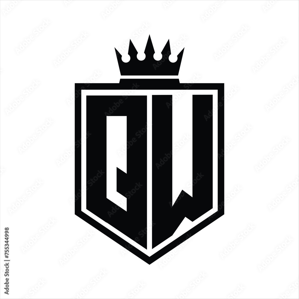 QW Logo monogram bold shield geometric shape with crown outline black ...