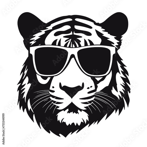 tiger animal illustration , tiger with glasses isolated white background. Tiger logo design