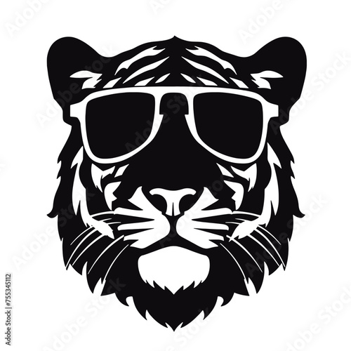 tiger animal illustration , tiger with glasses isolated white background. Tiger logo design