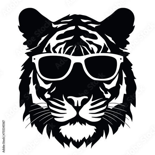 tiger animal illustration , tiger with glasses isolated white background. Tiger logo design