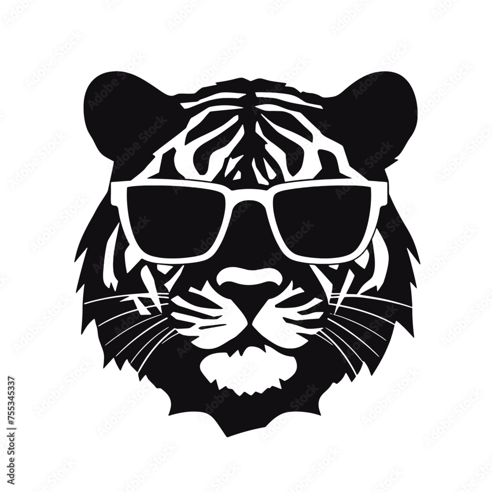 tiger animal illustration , tiger with glasses isolated white background. Tiger logo design
