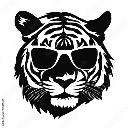 tiger animal illustration , tiger with glasses isolated white background. Tiger logo design