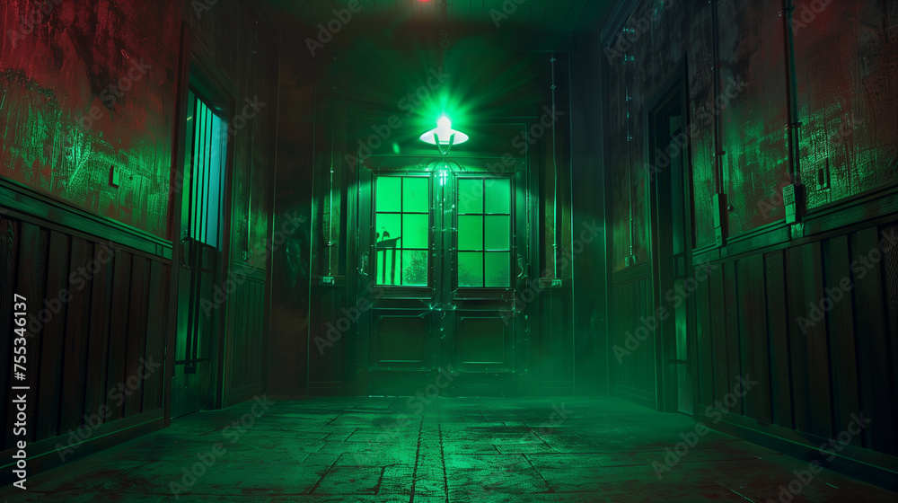 scary huanted house in theme park, ghost house ,green tone scary huanted house in theme park, ghost house ,green tone
