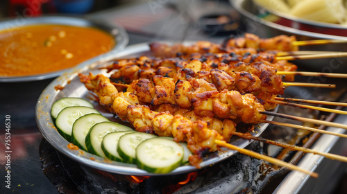 Malaysian satay chicken with cucumbers and peanut sauce