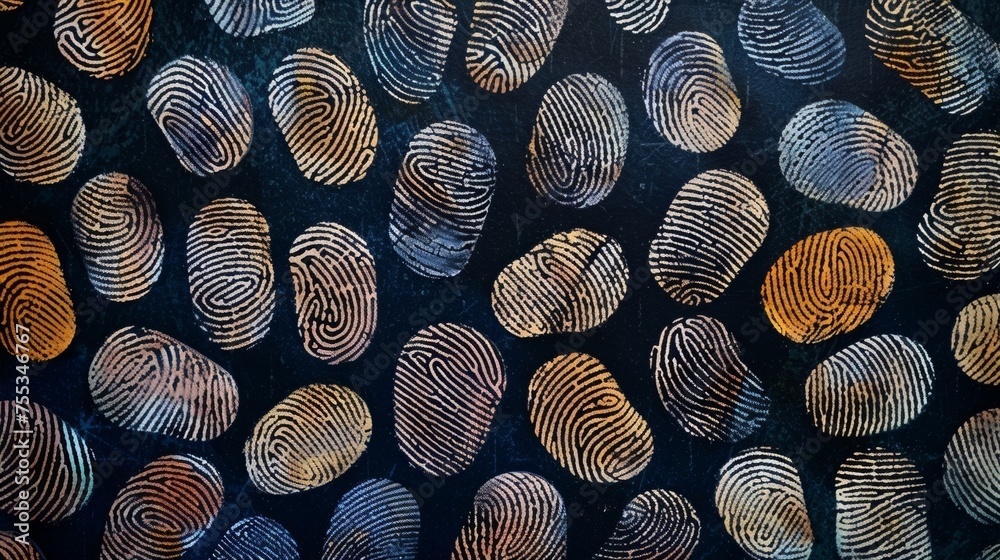 A photograph of a defendants fingerprints is displayed in court as evidence representing their unique identity in the legal system. - obrazy, fototapety, plakaty 