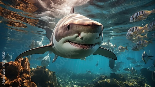 Great white shark (Carcharodon carcharias) swimming underwater. ©  AKA-RA