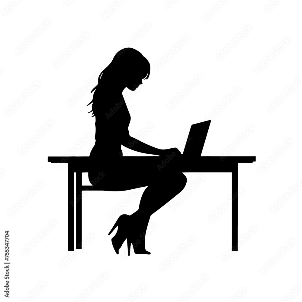 Woman with laptop Silhouette Woman with laptop Silhouette