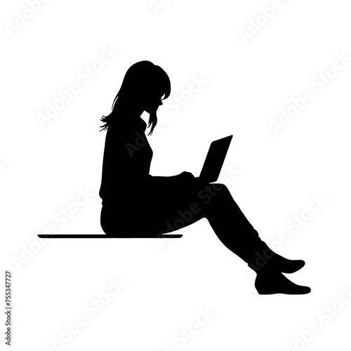 Woman with laptop Silhouette 