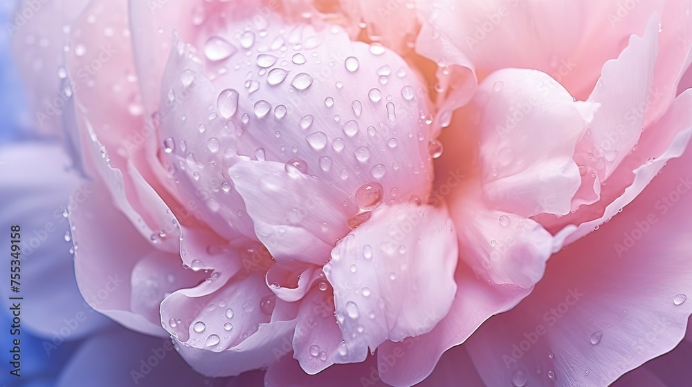Close up of beautiful pink peony flower with water drops on petals
