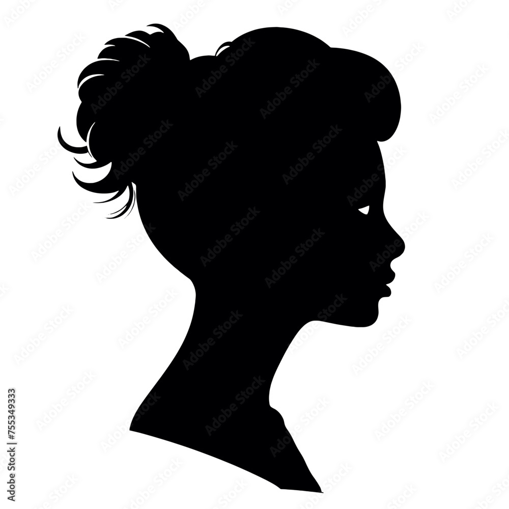 Woman head  in profile. Beautiful female face profile , black silhouette  avatar  ,portraits with hairstyle vector