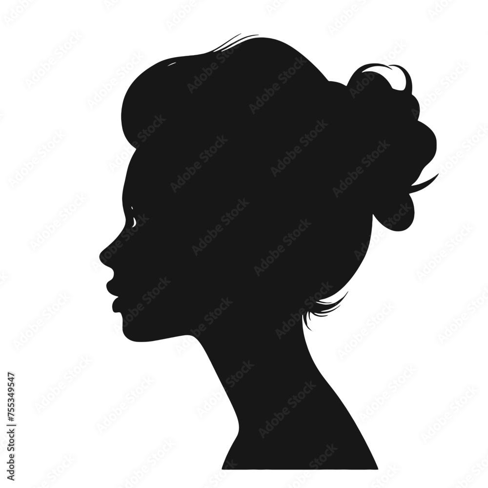 Woman head  in profile. Beautiful female face profile , black silhouette  avatar  ,portraits with hairstyle vector