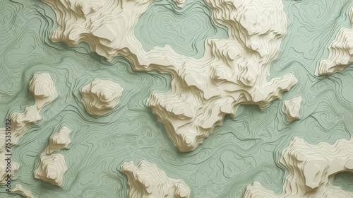 Overhead abstract illustration of a 3D topographical map.