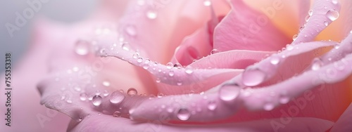 Beautiful pink rose with dew drops close-up macro photography