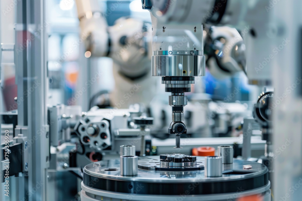 A close-up shot of a robot assembling components for a new space habitat