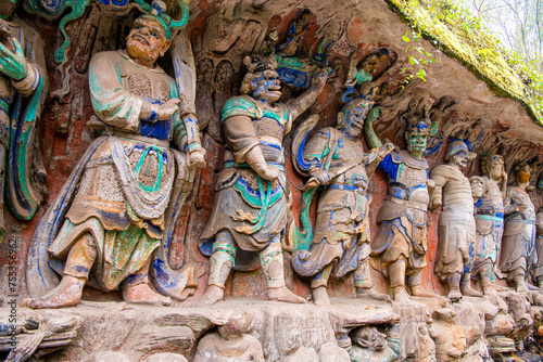 Many buddhist carving at landscape of Dazu rock carving