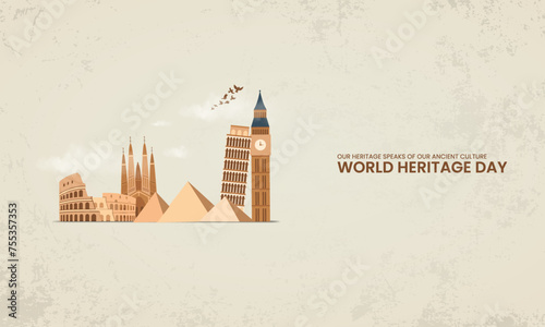 April 18, World heritage day, Heritage day design for social media banner, poster vector illustration.