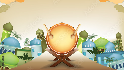 Vector illustration of Eid day celebration with mosque drum