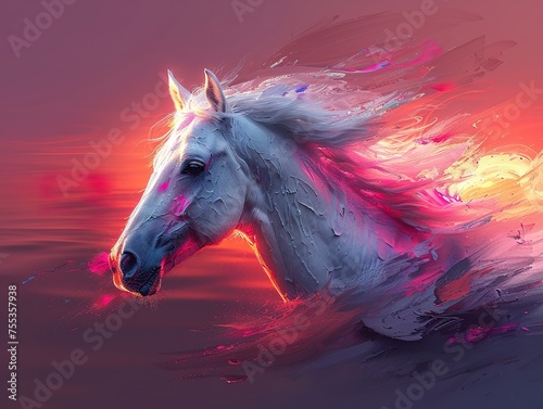 impression artwork of a Horse with iridescent opalescent colours style
