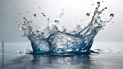 Dynamic water splash, crystal clear blue droplets captured in a high-speed shot. Ideal for beverage ads or nature themes. A high-quality digital art piece