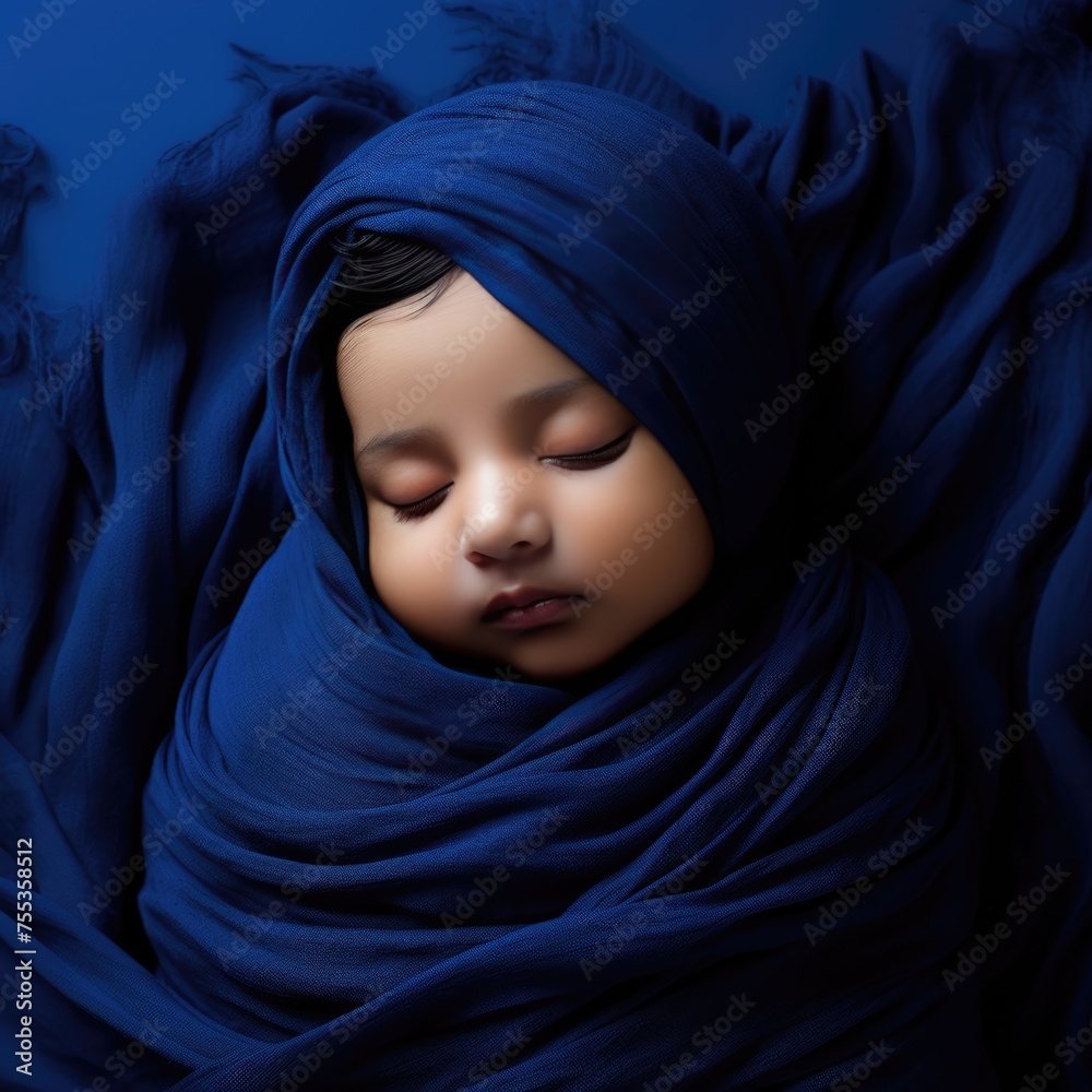A baby wrapped in a blue blanket, sleeping peacefully. Fictional Character Created By Generated AI. A baby wrapped in a blue blanket, sleeping peacefully. Fictional Character Created By Generated AI.