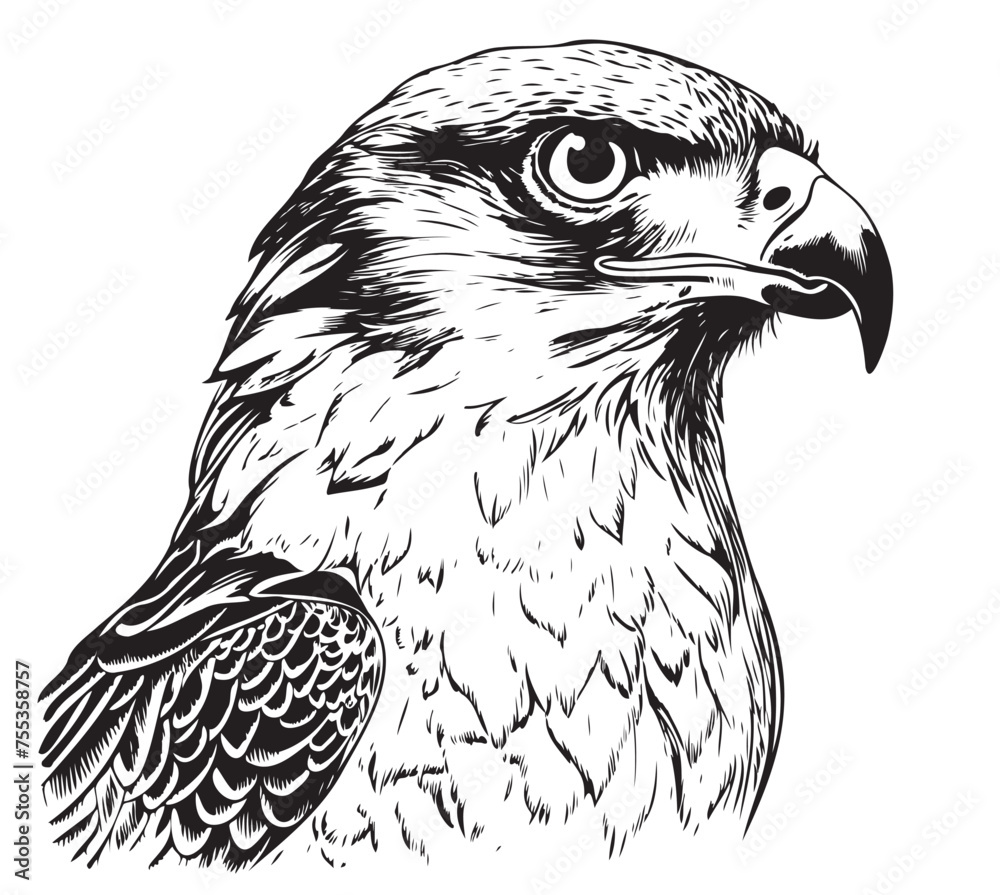 Naklejka premium Vector drawing of a falcon head on a white background Wild birds